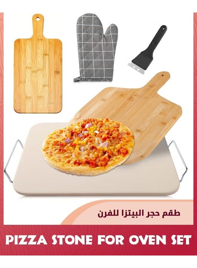 EETU 3PCS Pizza Stone Set,Professional Large Pizza Stone For Oven and Grill With Gloves,and Brush,Baking Stone for Grill,Pizza Peel Set - Image 1